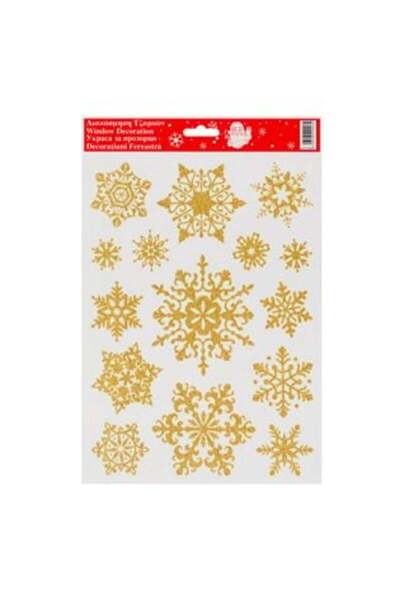 SHOPIENS Christmas Decorative Stickers - Gold Glitter Snowflakes 20 x 30 cm