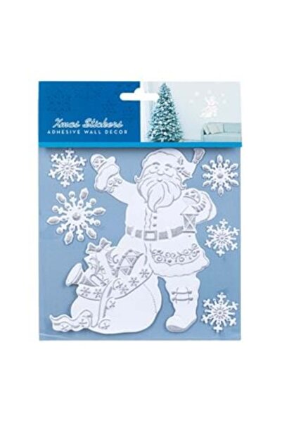 SHOPIENS Autocolant decorativ de Crăciun Moș Crăciun fulgi de zăpadă albi sclipici argintiu 18 x 23 cm