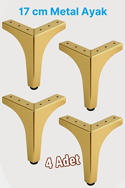 Badem10 Dekor 17 cm Gold Altın 4 Adet SET Metal Mobilya Ayağı Dayanıklı Ayak ...