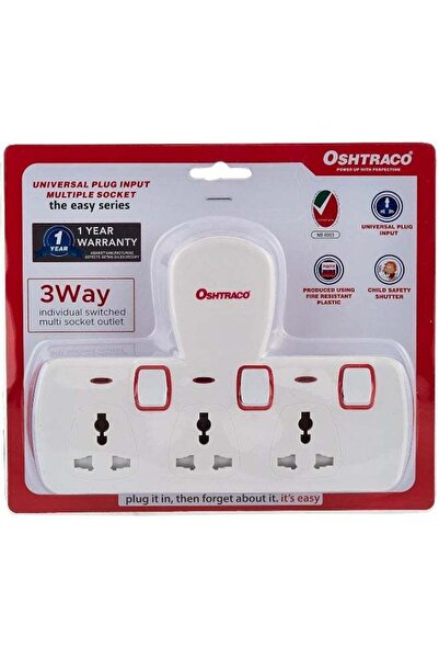 Oshtraco Multi Plug Extension Socket, 3-Way Universal Wall Charger, Individually Switched