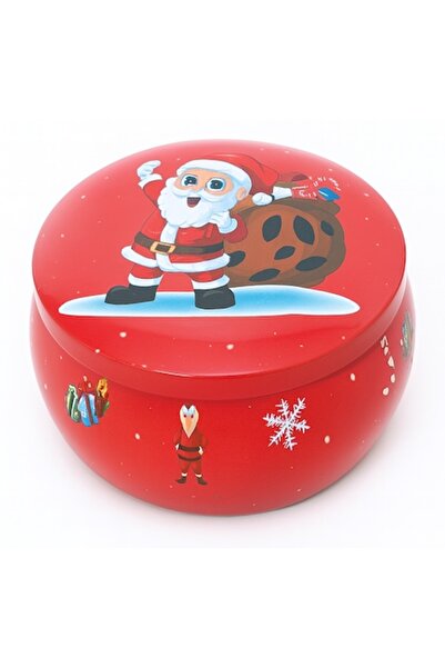 OEM Decorative Scented Christmas Candle in Metal Tin with Lid, Santa Model, 7.5 x 4.5 cm, Red