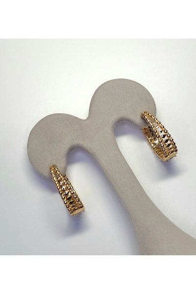 Mrs.Lry Çelik Zirkon Taşlı Kalın Su Yolu Halka Küpe Gold Renk Trend Model