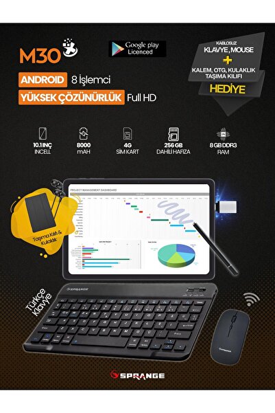 SPRANGE Multi All In One 10.1" INCELL Ekran | 8 Çekirdek | 8+24GB-256GB | 4G SIM | Google Lisanslı Tablet