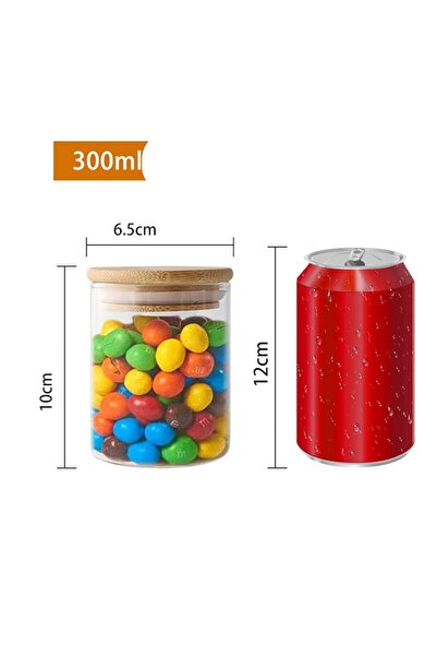 OEM Set of 12 glass storage jars with airtight bamboo lids, 6.5 x 10 cm, 300 ml, transparent/