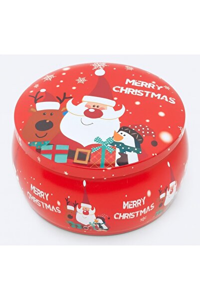 OEM Lumânare decorativă parfumată de Crăciun în cutie metalică cu capac, design Moș Crăciun, 7,5 x 4,5 cm, Roșu