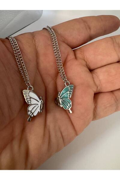 Yuchicly قلادة الفراشة المغناطيسية باللونين الأخضر والأبيض – للنساء والرجال، ...