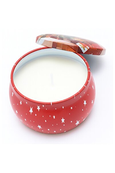 OEM Lumânare parfumată de Crăciun în suport metalic cu capac, model brad, 7,5 x 4,5 cm, roșu