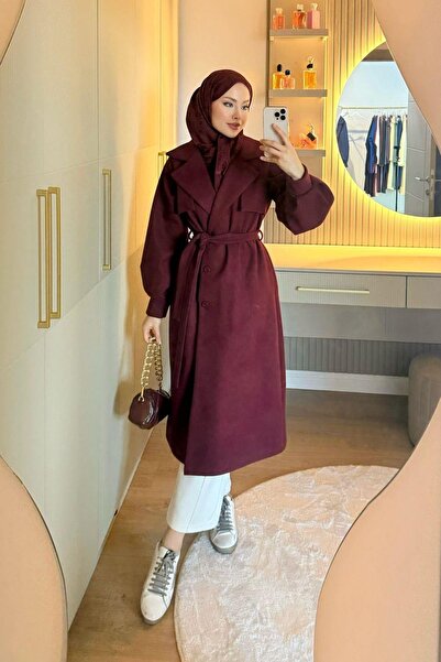 Hazamoda Coco Kaşe Kaban Bordo