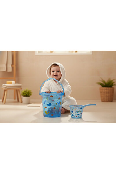 Babyjem Şeffaf Kova & Maşrapa Set Mavi Desenli