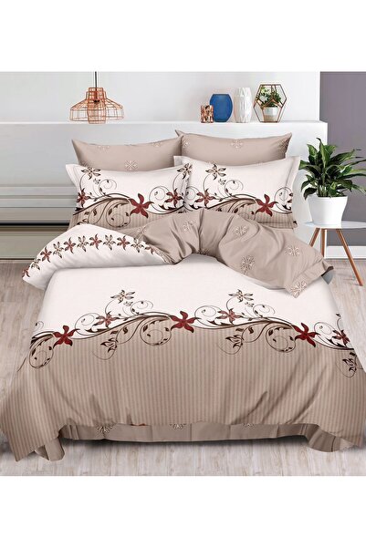 Casa de Vis Set lenjerie pat dublu, bumbac satinat, 180x200 cm, 6 piese, cu e...