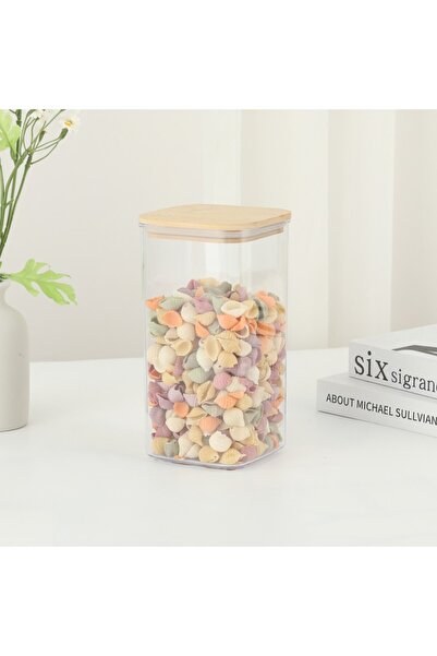 Flippy Food Storage Box - Plastic with Bamboo Lid, 10x10x19 cm, 1.2 L, Transparent