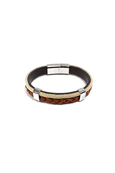 Herşey Nota Round Braided Hair Brown Leather Unisex Bracelet – Hand Knitted L...