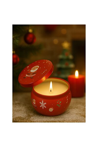 OEM Decorative Scented Christmas Candle in Metal Tin with Lid, Santa Model, 7.5 x 4.5 cm, Red