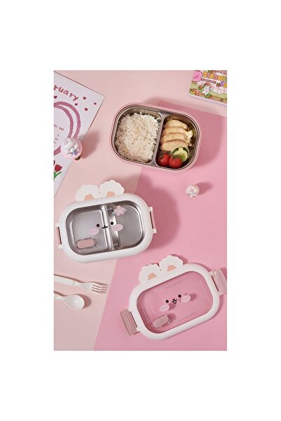 Flippy Lunch Box with Two Compartments, Bunny Design, 1000 mL, 22x17.8x8 cm, White