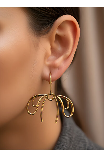 TURBİJ أقراط نسائية متدلية على شكل موجة ملتوية باللون الذهبي