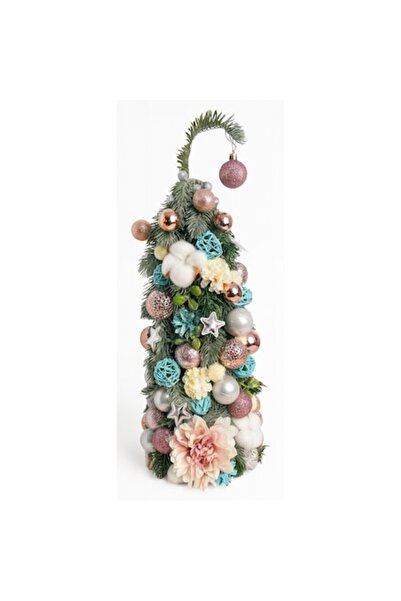 OEM Brad decorativ de Crăciun lucrat manual, premium, 50 cm, roz/turcoaz/crem