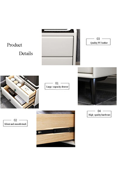 eR D L Smart bedside table with wireless charging, Bluetooth speakers, 2 storage drawers, size 40x40x45cm