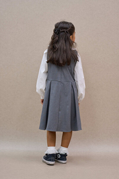 KÜÇÜĞÜM BUTİK Girl's Anthracite Pleated Polyviscose Gilet Dress (Gilet)