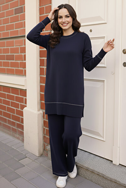 benguen 3085 Σετ πλεκτών ενδυμάτων με ριγέ ρίγες σε μπλε ναυτικό