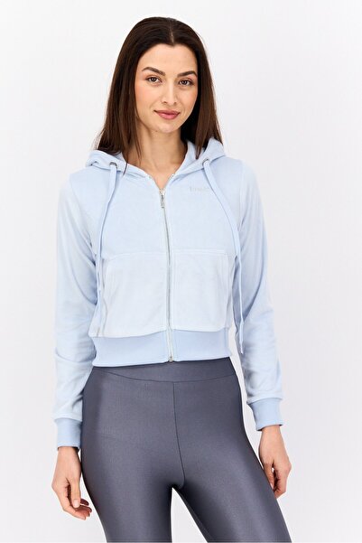 Bebe Women Hooded Brand Logo Sweatshirts, Powder Blue