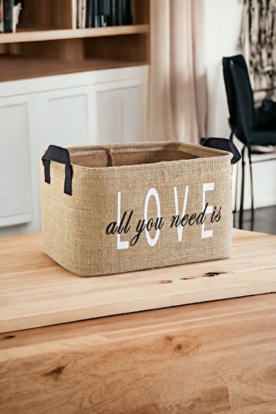 homyjr's منظم ألعاب لغرفة الأطفال مطبوع عليه كلمة "حب" من الجوت، سلة تخزين قا...