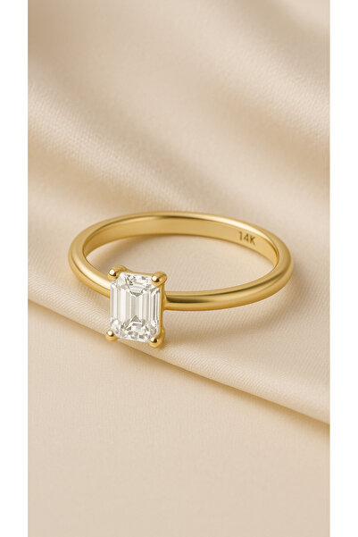 KAIROS JEWELRY 14 Ayar Altın Baget Tektaş Yüzük