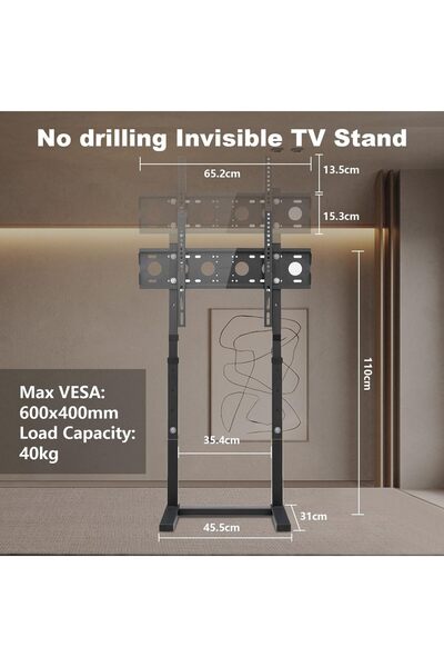 Chulovs Adjustable Floor TV Stand with Wheels and Two AV Shelves for 32-75" TVs (Black-1)