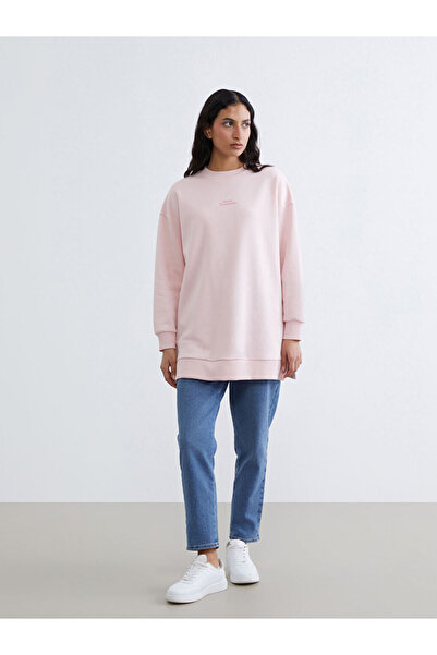 LC Waikiki Pink Embroidered Women's Thick Sweatshirt Tunic