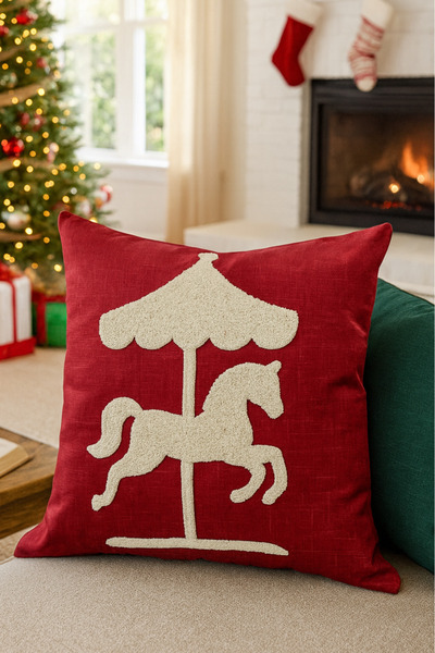 Pilloveland Punch Nakışlı Kırlent Kılıfı - 43*43 Cm - Kırmızı Pony - PNK001