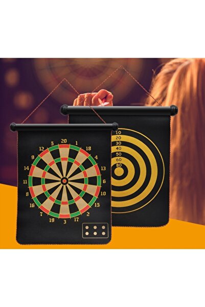 Flippy Darts Game Set, Two-Sided Board, 6 Darts Included, Magnetic, 37 x 40 cm, Classic Design, Mult