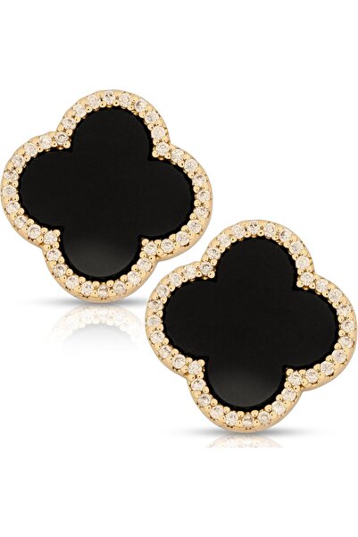 my Secret Victory Four Clover Earrings for Women — 18K Gold Plated, Mother of Pearl or Black Agate with Cubic Zircon