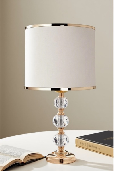 571 Store 3-Stone 55 cm Table Lampshade Glass Body Fabric Headboard Metal Leg Night Light Lighting