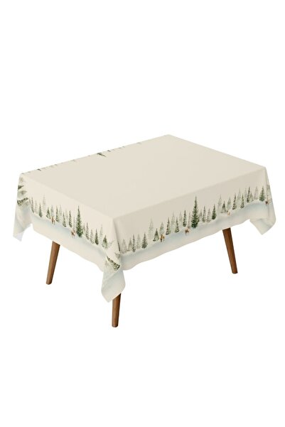 Lenjerii Deosebite Χριστουγεννιάτικο τραπεζομάντιλο με έλατα και ταράνδους, 100% βαμβάκι 140x320εκ., Πεύκο