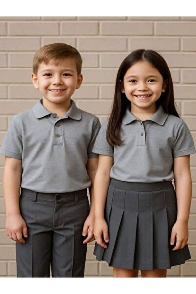 ZACHARIUZ Unisex Children's Polo Neck School Basic Gray T-Shirt