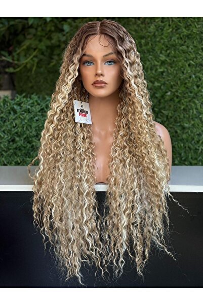 Fenomen Peruk Luxury Ombreli Afro Uzun Kıvırcık Tül Peruk Model - Doğal Saç