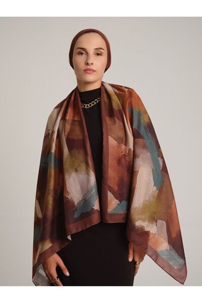 Ayshara شال منقوش بفرشاة من جانب واحد - لون بلاط