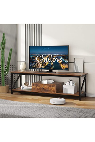 Chulovs Modern Industrial TV Stand for 60" TV, Brown