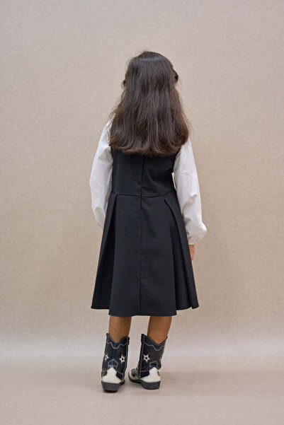 KÜÇÜĞÜM BUTİK Girl's Black Pleated Polyviscose Gilet Dress (Gilet)