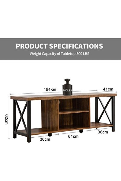 Chulovs TV Stand 154 x 41 x 62 cm for TVs up to 55" - Open Storage TV Cabinet with Shelves, Brown
