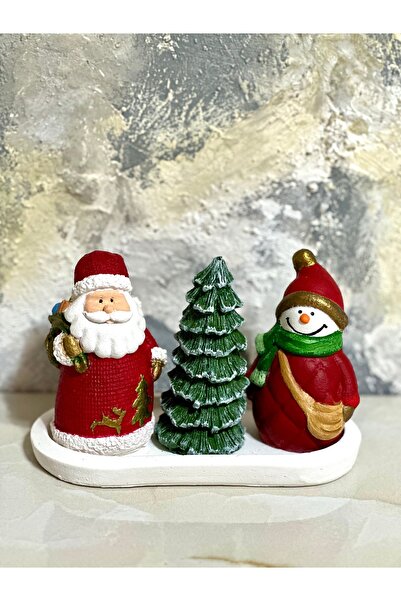 Kumsal Hobi Sanat Sunum Tabağında Noel Baba ve Kardan Adam 3'lü takım