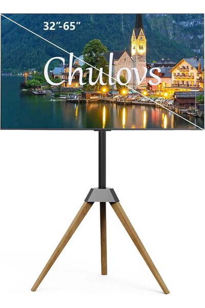 Chulovs حامل تلفزيون ثلاثي القوائم للشاشات المسطحة مقاس 32-65 بوصة حتى وزن 99 رطلاً، قابل للتعديل الارتفاع، يدور بزاوية 180 درجة