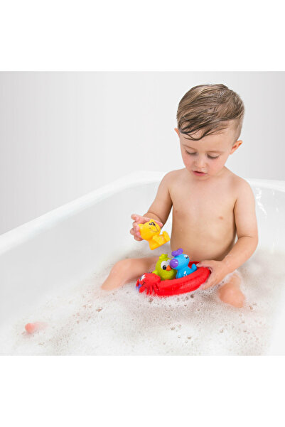 Playgro Set of 3 bath animals and floating boat, Playgro, No holes, Multicolor