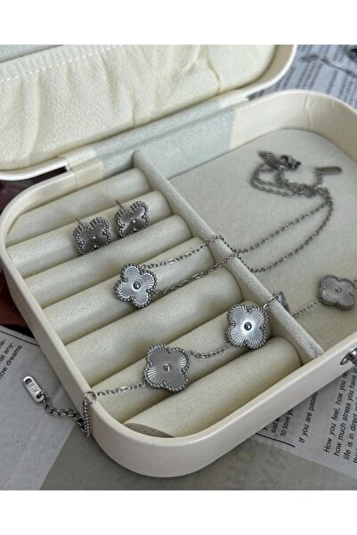 ANGELSS JEWELLERY طقم قلادة وسوار وأقراط فضية اللون من ماركة يونكا (قلادة وسو...