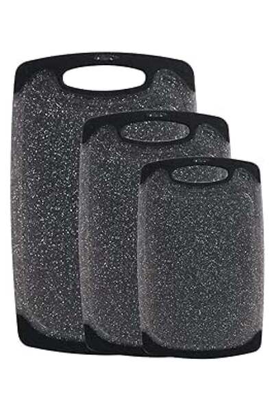 TEGRILO مجموعة ألواح تقطيع بلاستيكية مكونة من 3 قطع مع أخاديد للعصير (أسود)