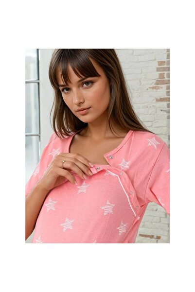 Formommy Nursing shirt, Star, Cotton, With oblique buttons, Size M, Pink