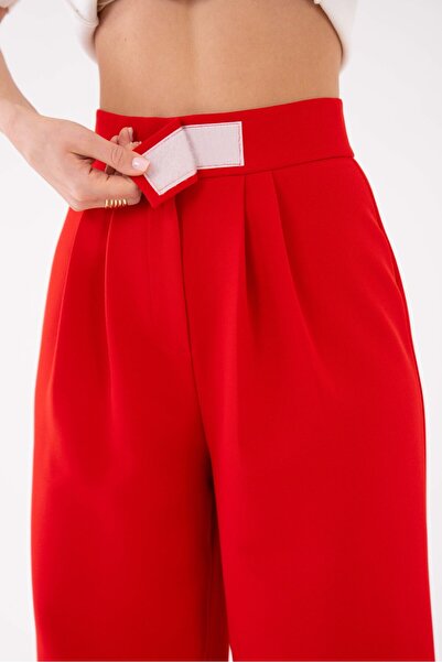 Saade High Waist Velcro Closure Double Pleated Woven Palazzo Pants