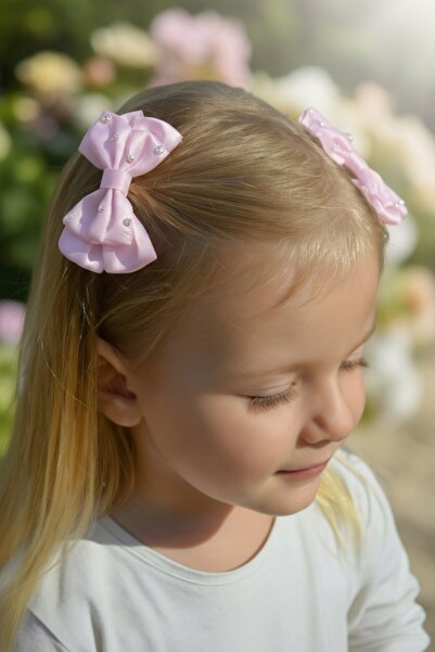 SeaBubbles Cataramă pentru școală pentru fete cu fundă cu pietre, 2 bucăți STANDARD ROZ