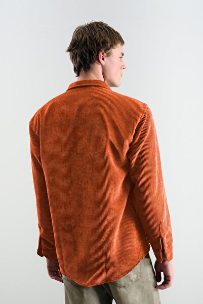 GIESTO Oversized Dressed Velvet Orange Shirt