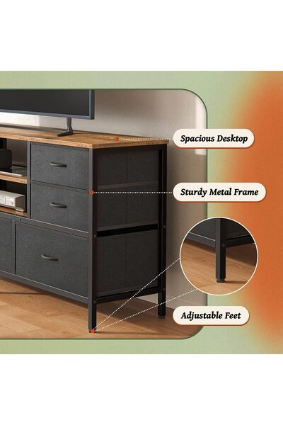 Gogoya TV Stand - 7-Drawer Entertainment Center for up to 60" TVs (Rustic Brown & Black)