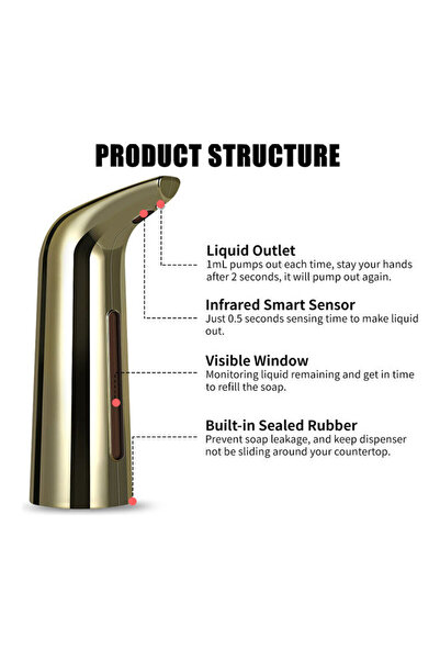 fun zone Infrared Hand-free Touchless Soap Dispenser - Golden 22.30 x 9.50 x 9.50cm